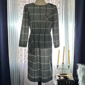Vintage gray window pane check midi dress